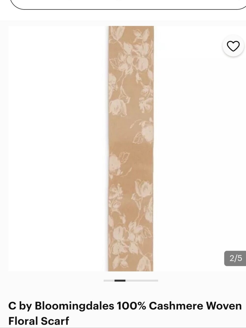 C By Bloomingdale's Beige and White Floral Cashmere Scarf. Reversible. NWT